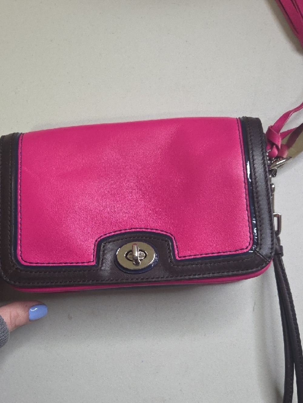Coach Legacy Colorblock Pink and Navy Leather Crossbody - Picture 4 of 8